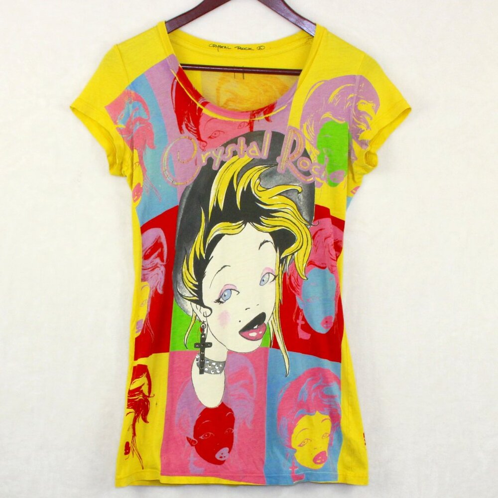 Christian Audigier Crystal Rock Graphic T-Shirt Womens Medium